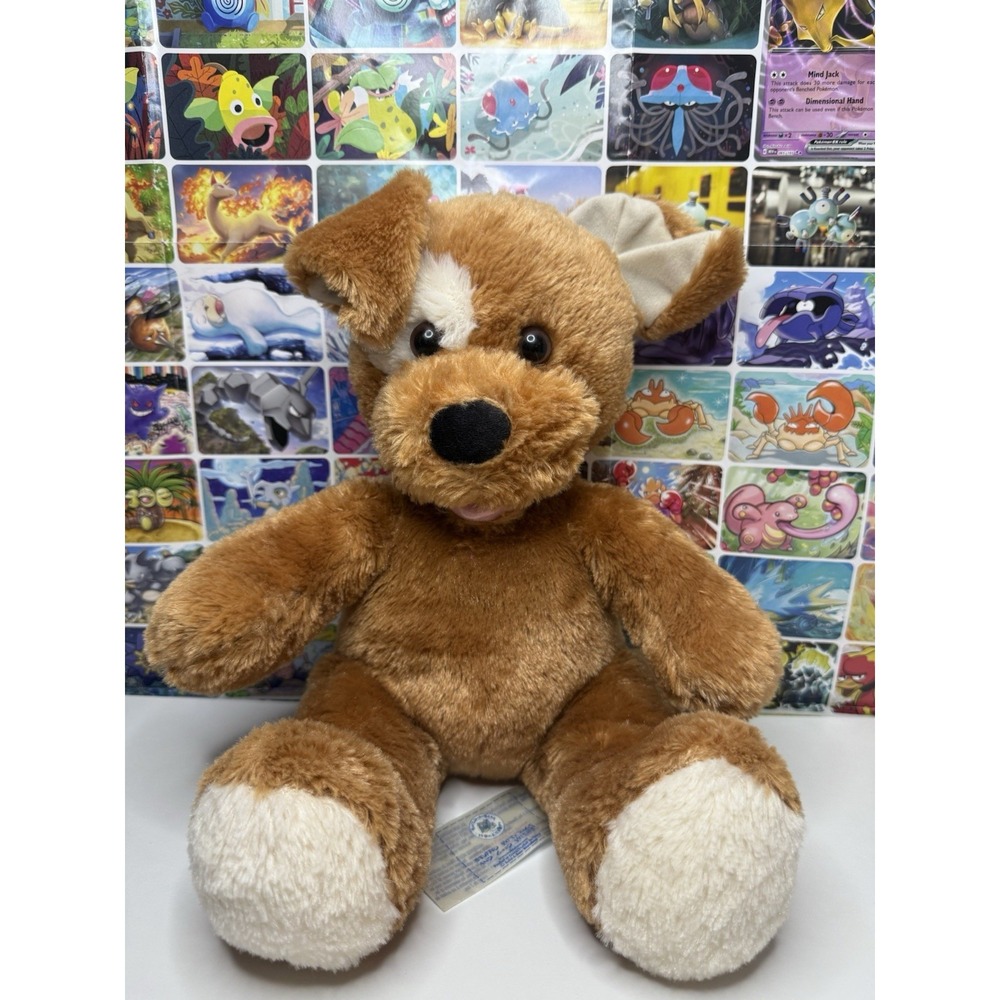 Build-A-Bear Brown Puppy Dog Plush 14" Stuffed Animal White Paws Floppy Ears